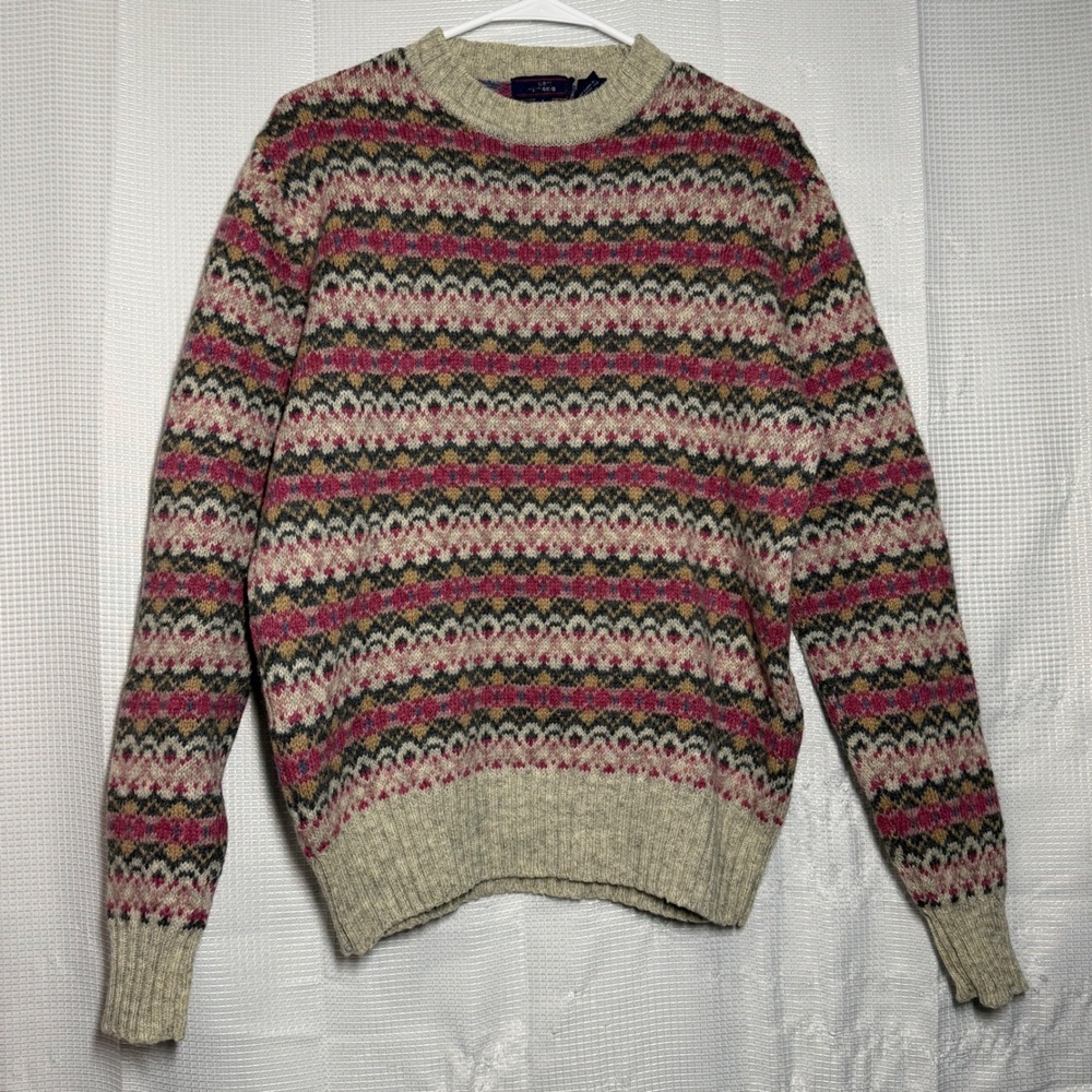 Carl Michaels Sweater Shetland Wool Fair Isle Crewneck Vintage Preppy L